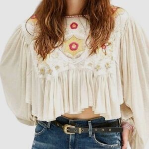 Free People Claudine Embroidered Crop Long sleeve